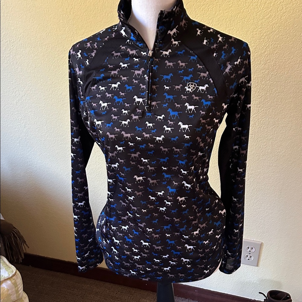 Ariat Blue and Black Horse Print Top